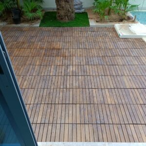 Premium Teak-Finish Interlocking Outdoor Wooden Deck Tiles