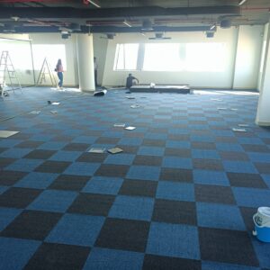 Blue and Black Checkered Commercial Carpet Tiles