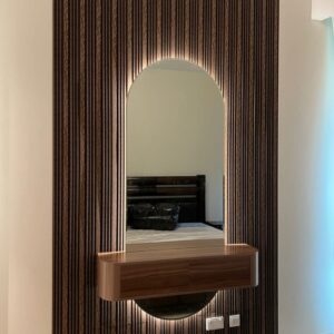 Luxury Fluted Slat Vanity Unit with Backlit Arched Mirror